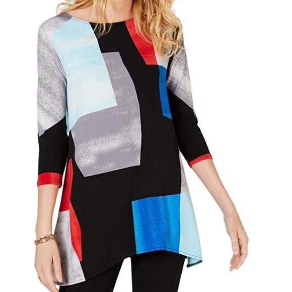 Alfani Tops - Alfani Colorblock Long Pullover Vibrant Collage